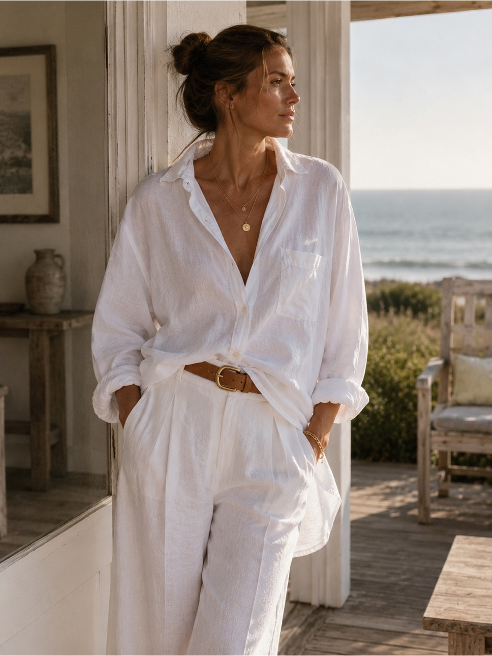Denim & Supply White Cotton Button Front Shirt | XL